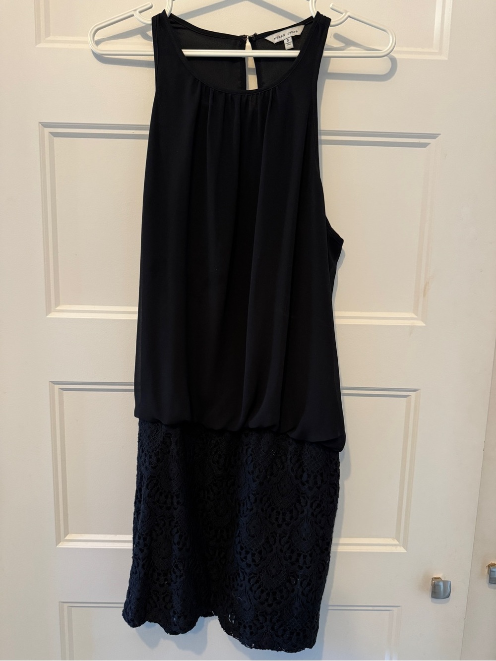 Naked Zebra Black Sleeveless Midi Dress with Lace Skirt